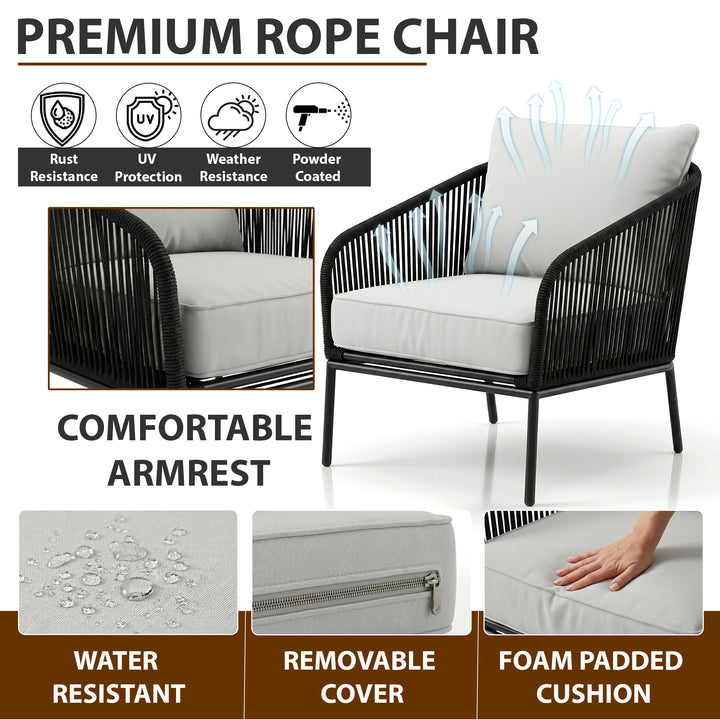 Alwin Outdoor Patio Seating Set 2 Chairs and 1 Table Set (Black) Braided And Rope