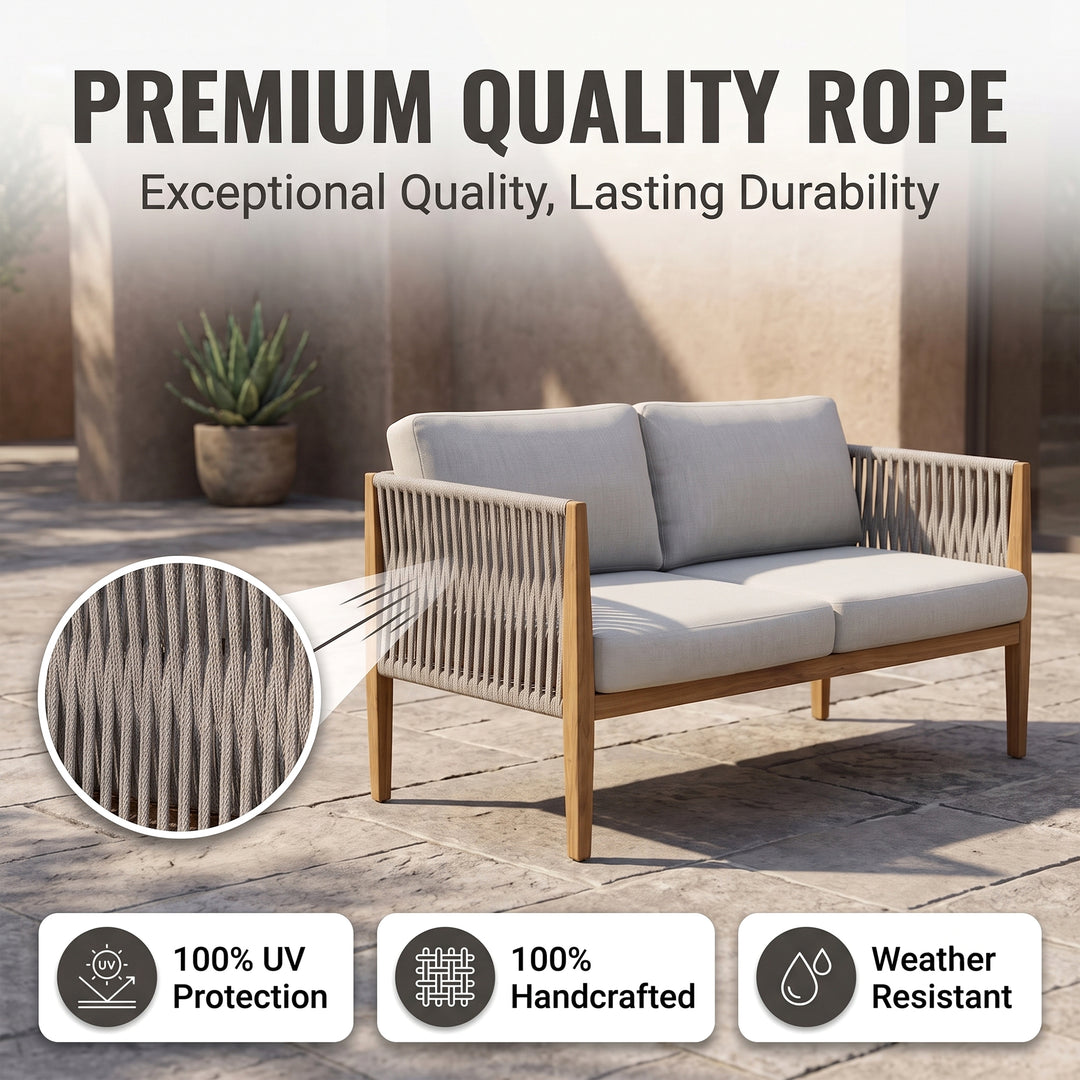 Luna Outdoor Garden Balcony Sofa Set 2 Seater , 2 Single Seater 1 Center Table Set (Grey) Braided and Rope