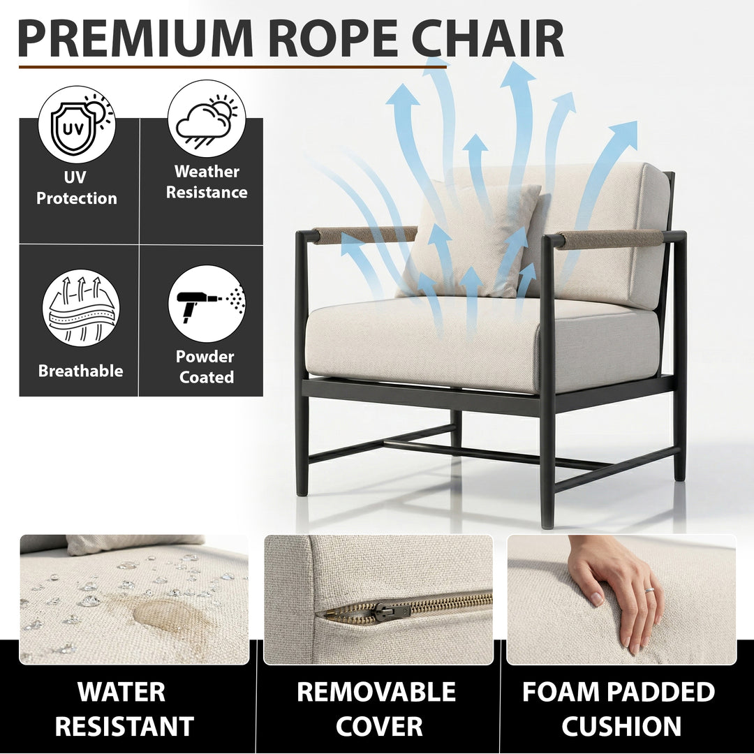 Cyst Outdoor Patio Seating Set 2 Chairs and 1 Table Set (Black) Braided & Rope