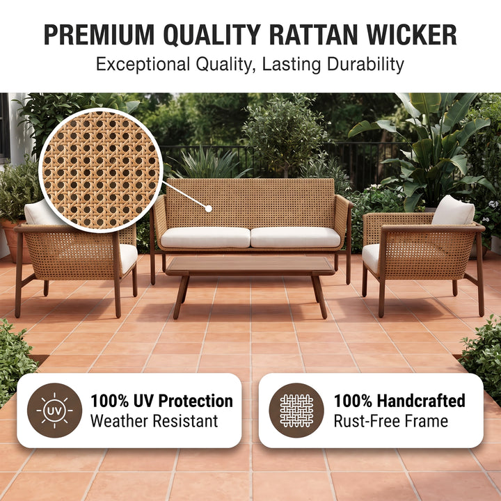 Zamioma Outdoor Garden Balcony Sofa Set 2 Seater, 2 Single seater, 1 Ottoman, 1 Coffee Table and 1 Side Table Conversation Set (Honey)