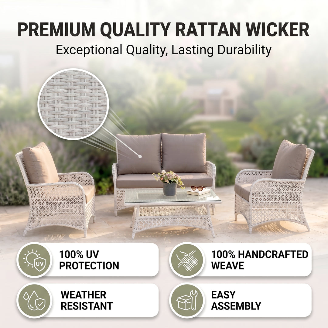 Alfonsi Outdoor Sofa Set 2 Seater, 2 Single seater and 1 Center Table (Beige + Brown)