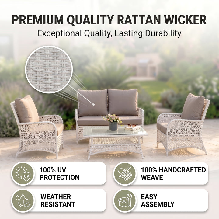 Alfonsi Outdoor Sofa Set 2 Seater, 2 Single seater and 1 Center Table (Beige + Brown)