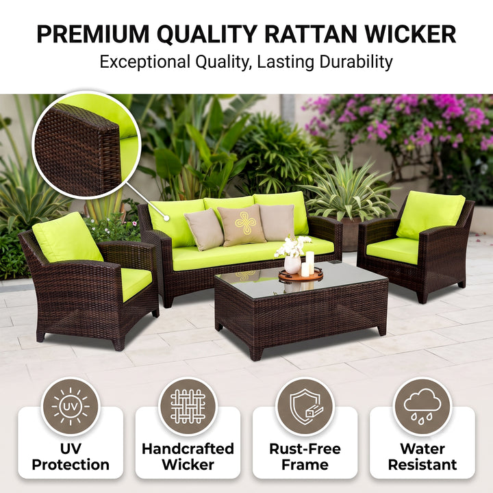 Alfonsoo Outdoor Patio Sofa Set 5 Seater and 1 Center Table (Dark brown)