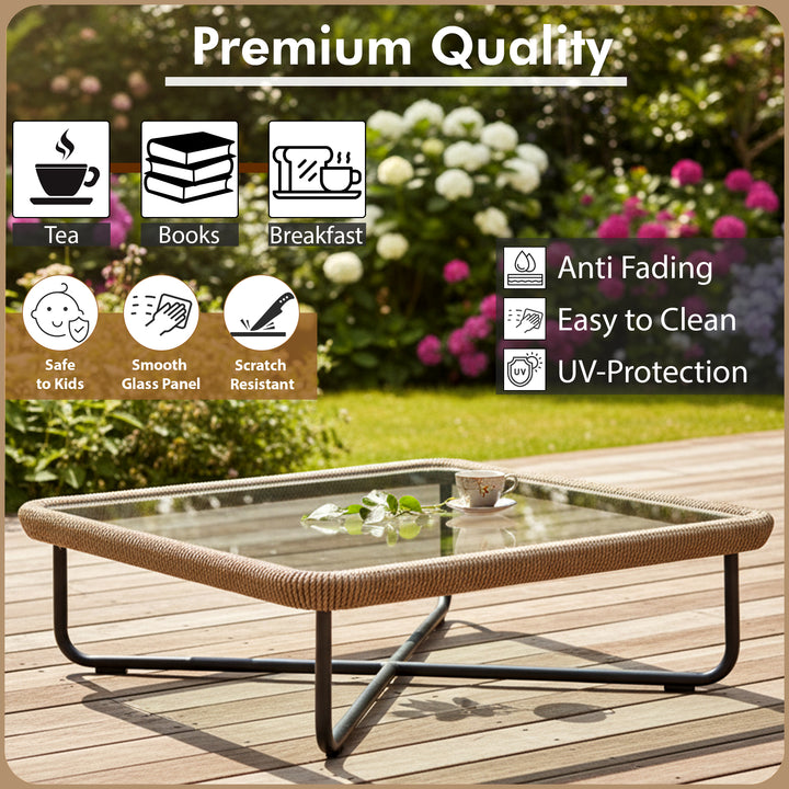 Kenly Outdoor Sofa Set 2 Seater, 2 Single seater and 1 Center Table with ottoman (Beige) Braided & Rope
