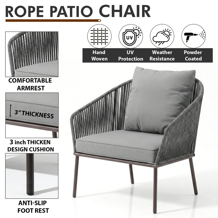Shed Outdoor Sofa Set 3 Seater , 2 Single seater and 1 Center Table Set (Dark grey) Braided & Rope