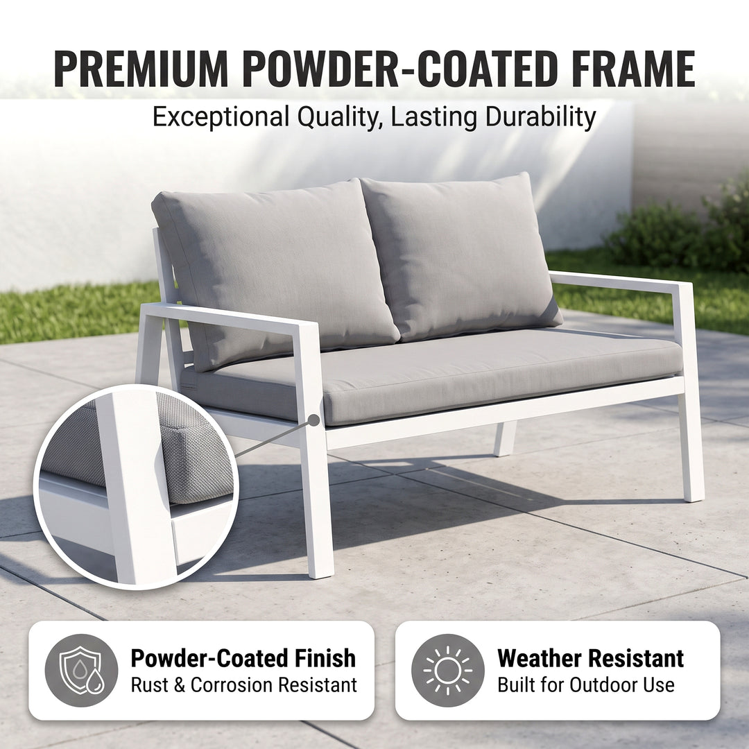 Dona Outdoor Sofa Set 2 Seater, 2 Single seater and 1 Center Table (White + Grey)
