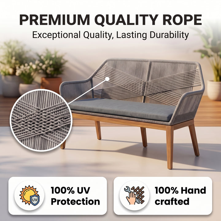Zoa Outdoor Garden Balcony Sofa Set 2 Seater , 2 Single Seater 1 Center Table Set (Grey) Braided and Rope