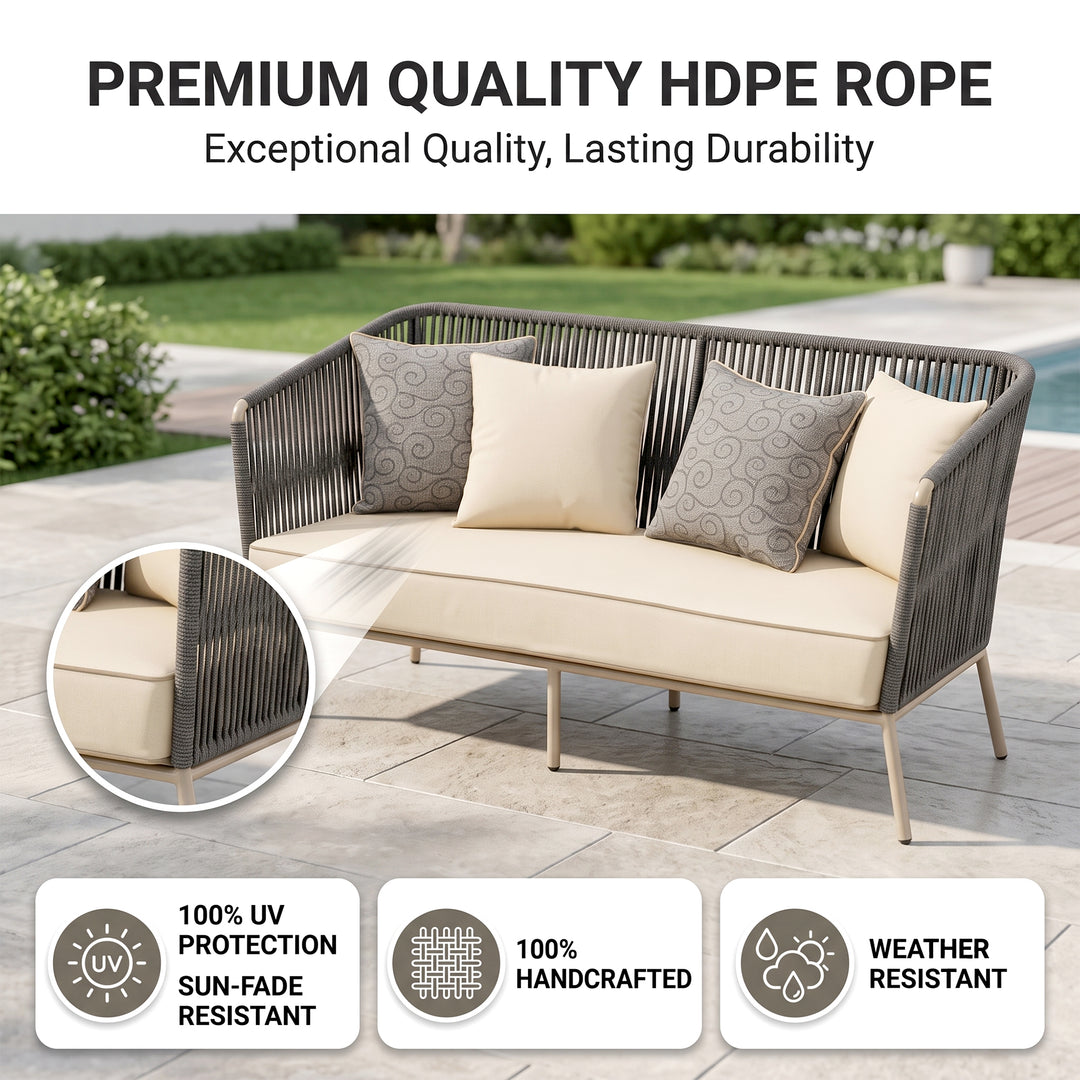 Ciro Outdoor Sofa Set 2 Seater , 2 Single seater and 1 Center Table (Dark Grey + Beige) Braided & Rope
