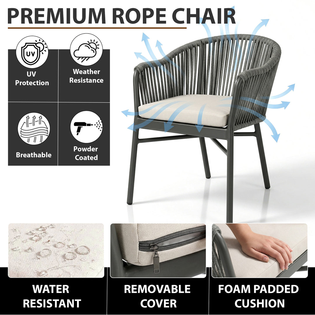 Remame Outdoor Patio Seating Set 2 Chairs and 1 Table Set (Grey) Braided & Rope