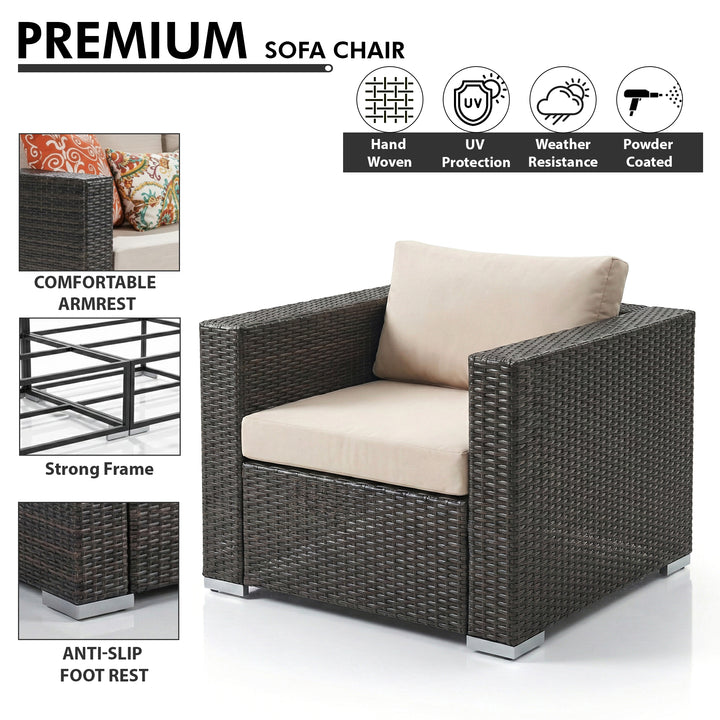 Torino Outdoor Garden Balcony Sofa Set 3 Seater, 2 Seater With 2 Single Seater and 1 Center Table With 1 Side Table Set (Brown)