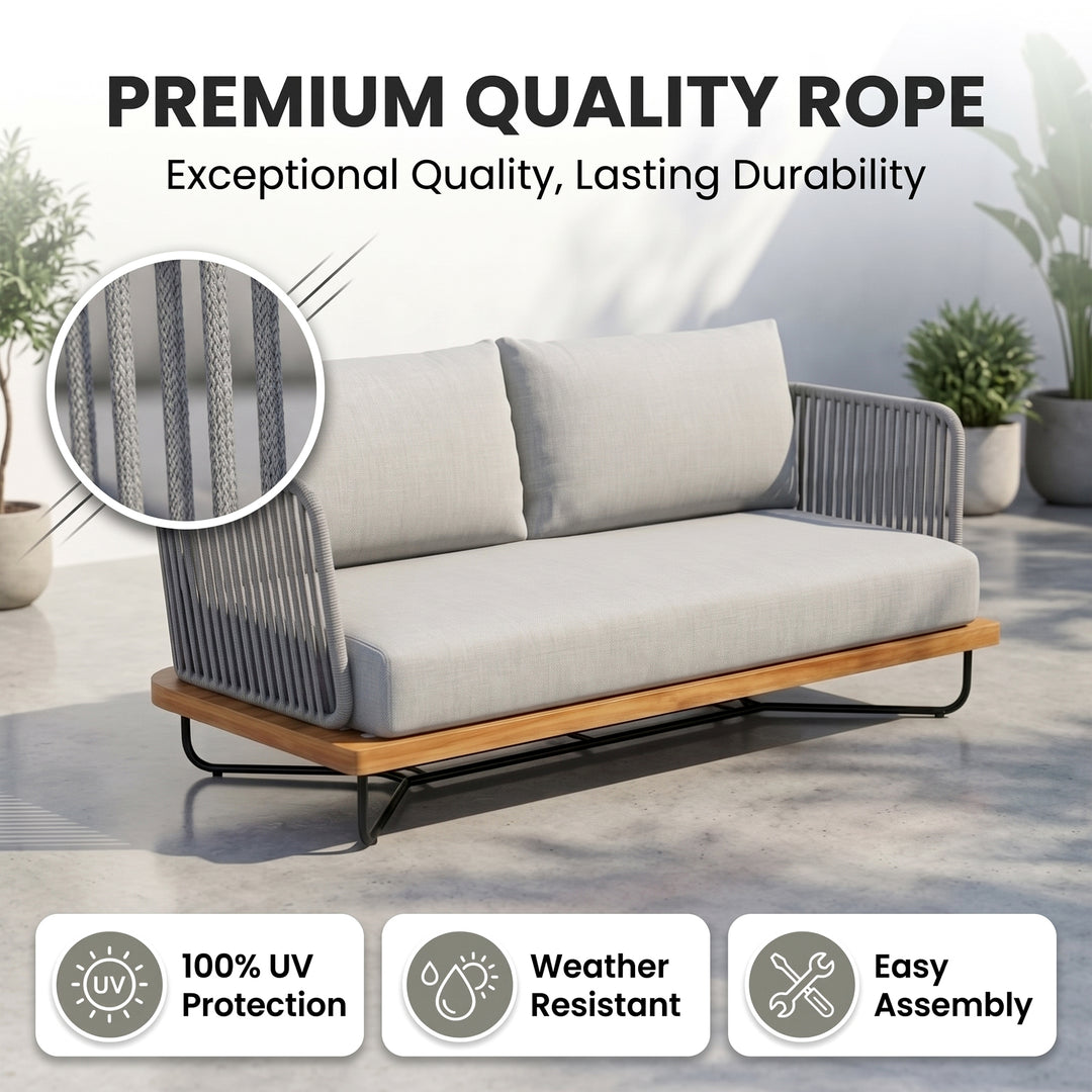 Eros Outdoor Garden Balcony Sofa Set 2 Seater , 2 Single Seater 1 Center Table Set Braided and Rope (Grey)