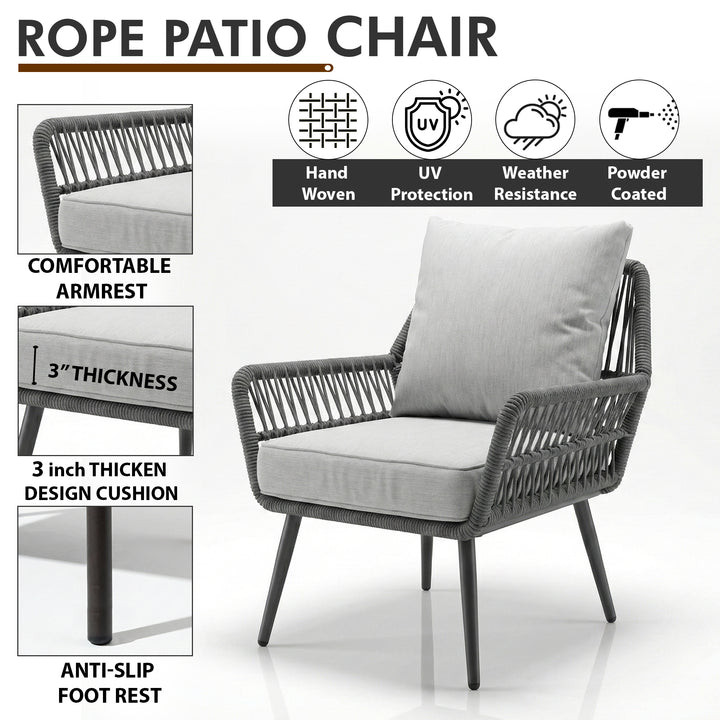 Alveré Outdoor Sofa Set 2 Seater, 2 Single seater and 1 Center Table (Grey) Braid & Rope