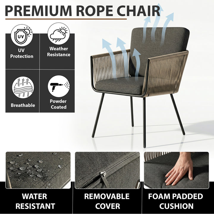Odila Outdoor Patio Seating Set 2 Chairs and 1 Table Set (GREY+BROWN) Braided & Rope