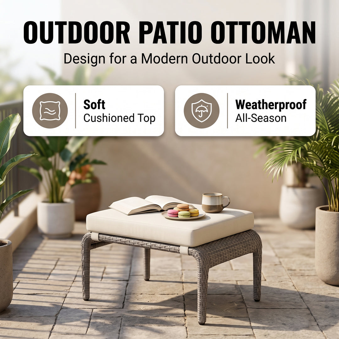 Bart Outdoor Garden Balcony Sofa Set  3 Seater , 2 Seater ,2 Single Seater and 1 Center Table With 1 Side Table and 1 Ottoman Set (Grey)