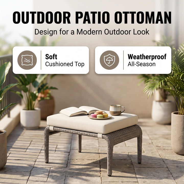 Bart Outdoor Garden Balcony Sofa Set  3 Seater , 2 Seater ,2 Single Seater and 1 Center Table With 1 Side Table and 1 Ottoman Set (Grey)