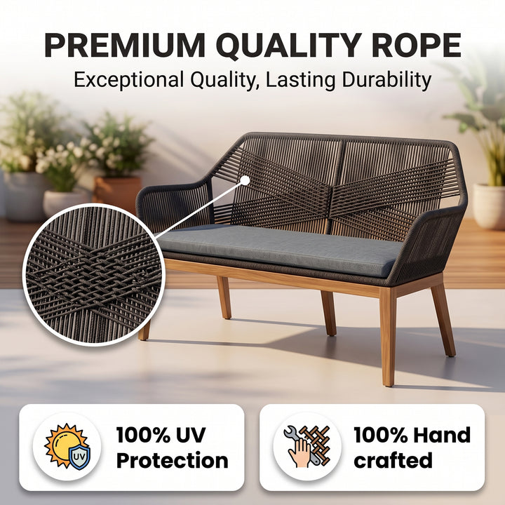 Cybella Outdoor Garden Balcony Sofa Set 2 Seater , 2 Single Seater 1 Center Table Set (Black) Braided and Rope
