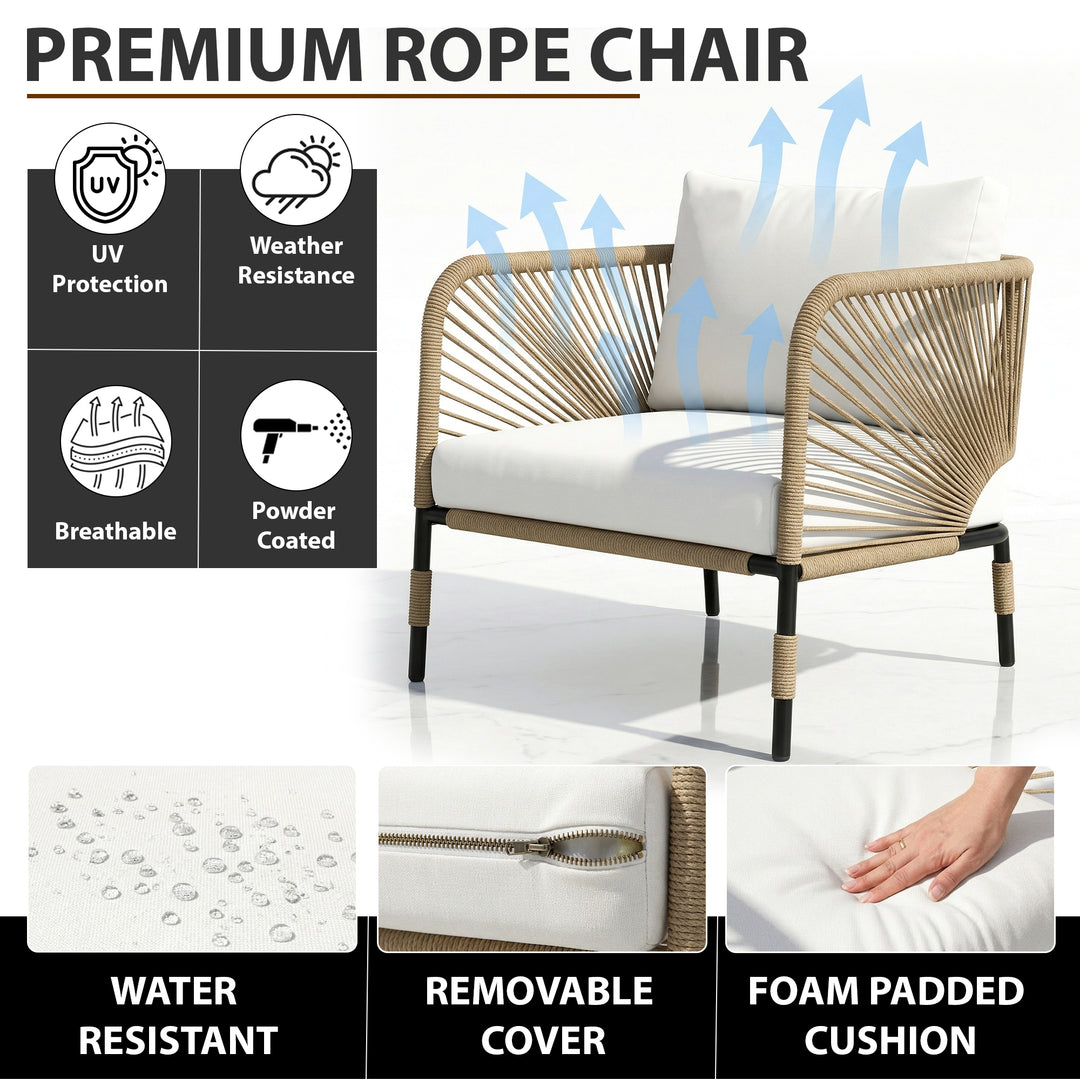 Madera Outdoor Patio Seating Set 2 Chairs and 1 Table Set (Beige) Braided & Rope