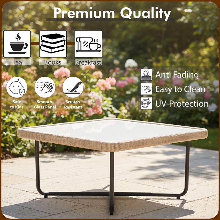 Belle Outdoor Garden Balcony Sofa Set 2 Seater , 2 Single Seater 1 Center Table Set (Beige) Braided and Rope