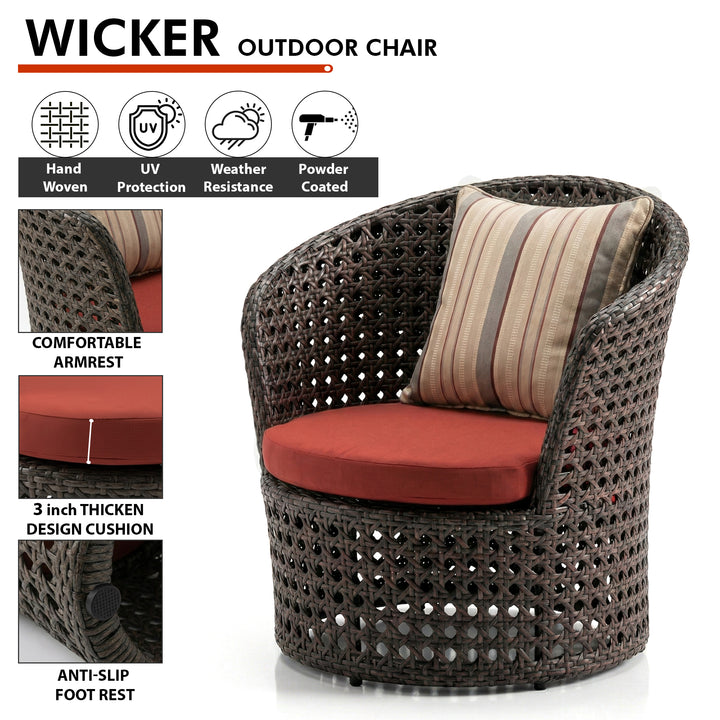 Sinato Outdoor Sofa Set  2 Single seater with 2 ottoman and 1 Center Table (Brown)