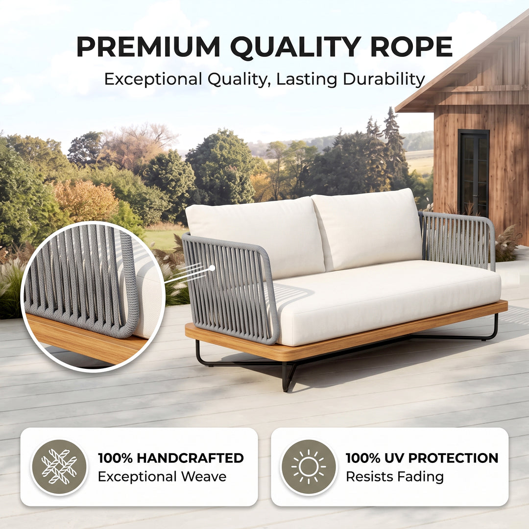 Logema Outdoor Garden Balcony Sofa Set 2 Seater,4 Single Seater With 1 Table Set, Braid & Rope (Grey)
