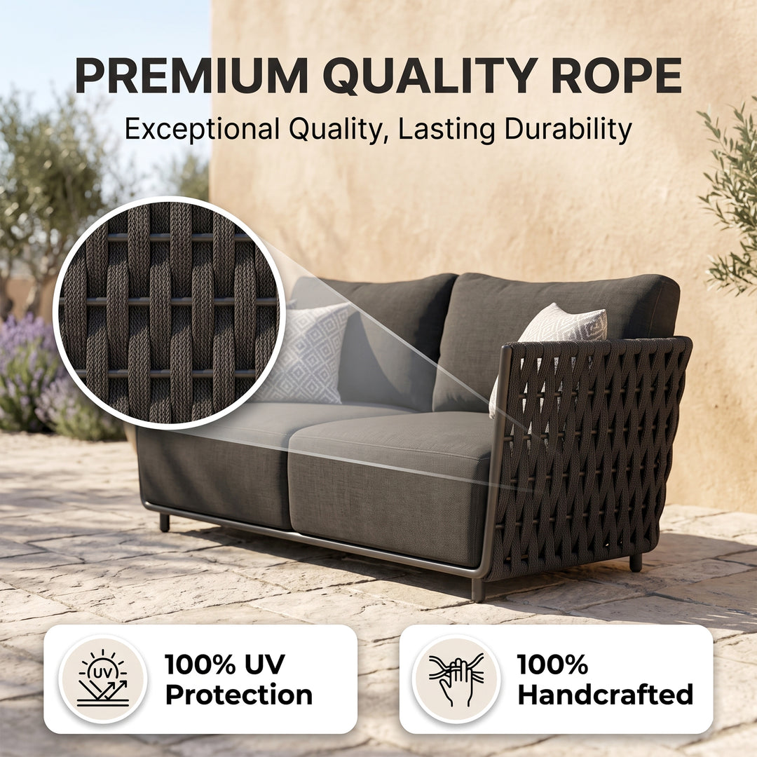 Deifilia Outdoor Sofa Set 2 Seater, 2 Single seater and 1 Center Table (Dark Grey) Braided & Rope