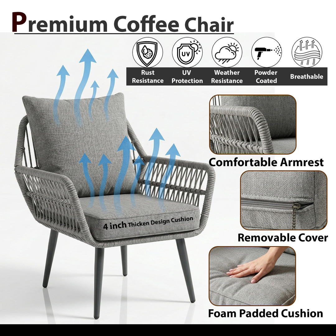 Zelda Outdoor Patio Seating Set 2 Chairs and 1 Table Set (Grey)