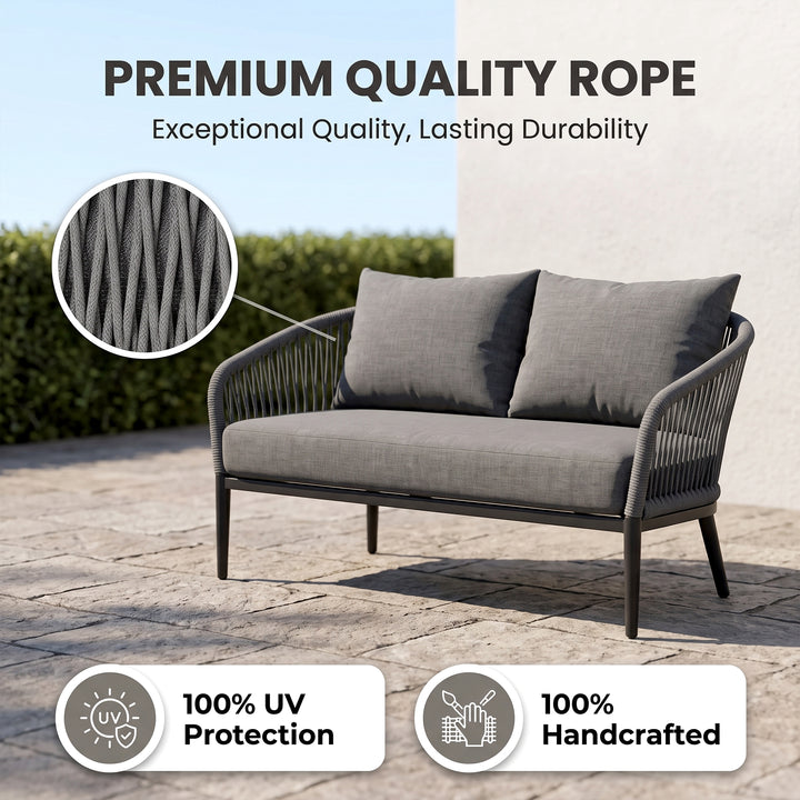 Gino Outdoor Sofa Set 2 Seater, 2 Single seater and 1 Center Table (Dark Grey) Braided & Rope