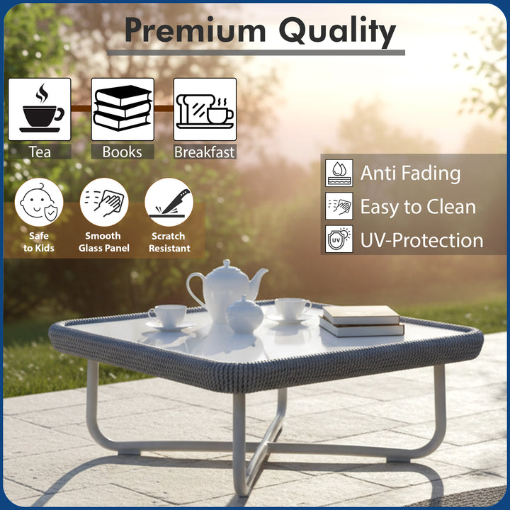 Astoir Outdoor Garden Balcony Sofa Set 3 Seater , 2 Single Seater and 1 Center Table Set Braid & Rope (Grey)