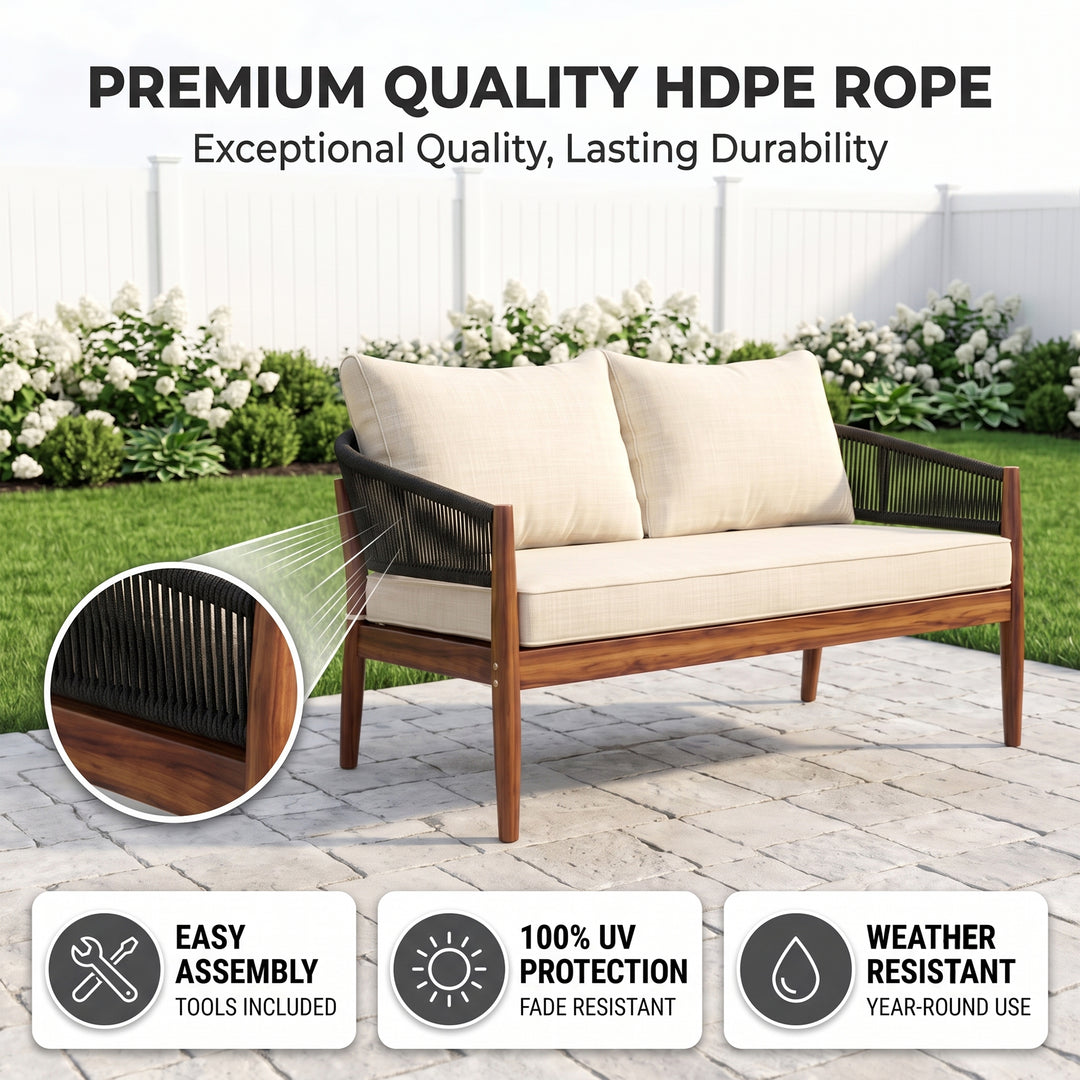 Biro Outdoor Garden Balcony Sofa Set 2 Seater , 2 Single Seater 1 Center Table Set (Black) Braided and Rope