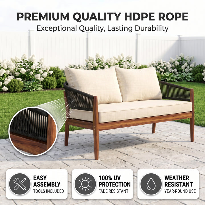 Biro Outdoor Garden Balcony Sofa Set 2 Seater , 2 Single Seater 1 Center Table Set (Black) Braided and Rope