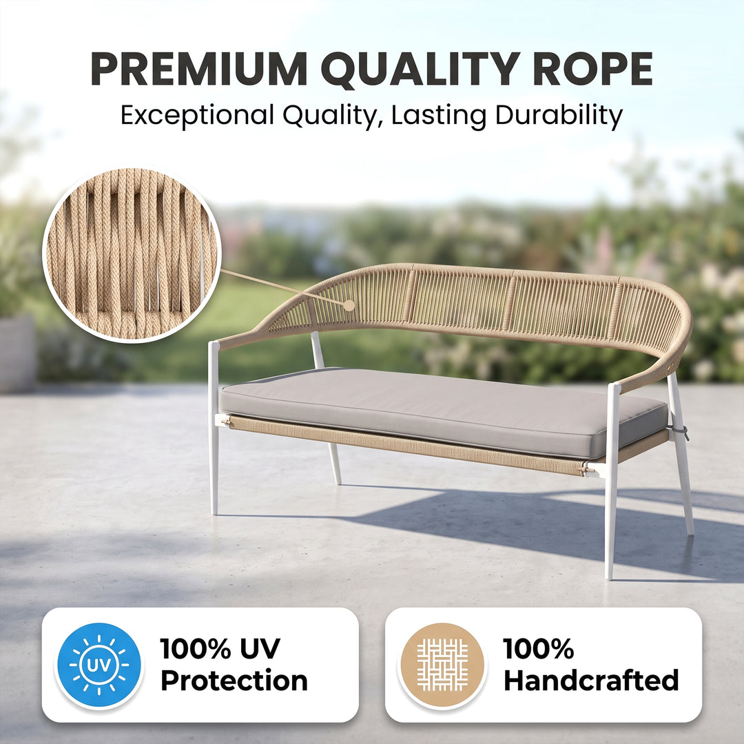 Marianela Outdoor Sofa Set 2 Seater, 2 Single seater and 1 Center Table Set (White) Braided & Rope