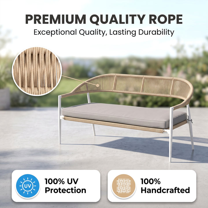 Marianela Outdoor Sofa Set 2 Seater, 2 Single seater and 1 Center Table Set (White) Braided & Rope