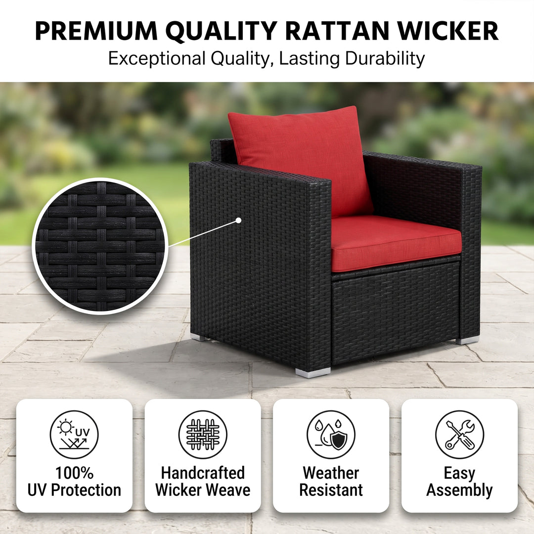 Monaldo Outdoor Sofa Set 2 Single seater and 1 Center Table (Black + Red)
