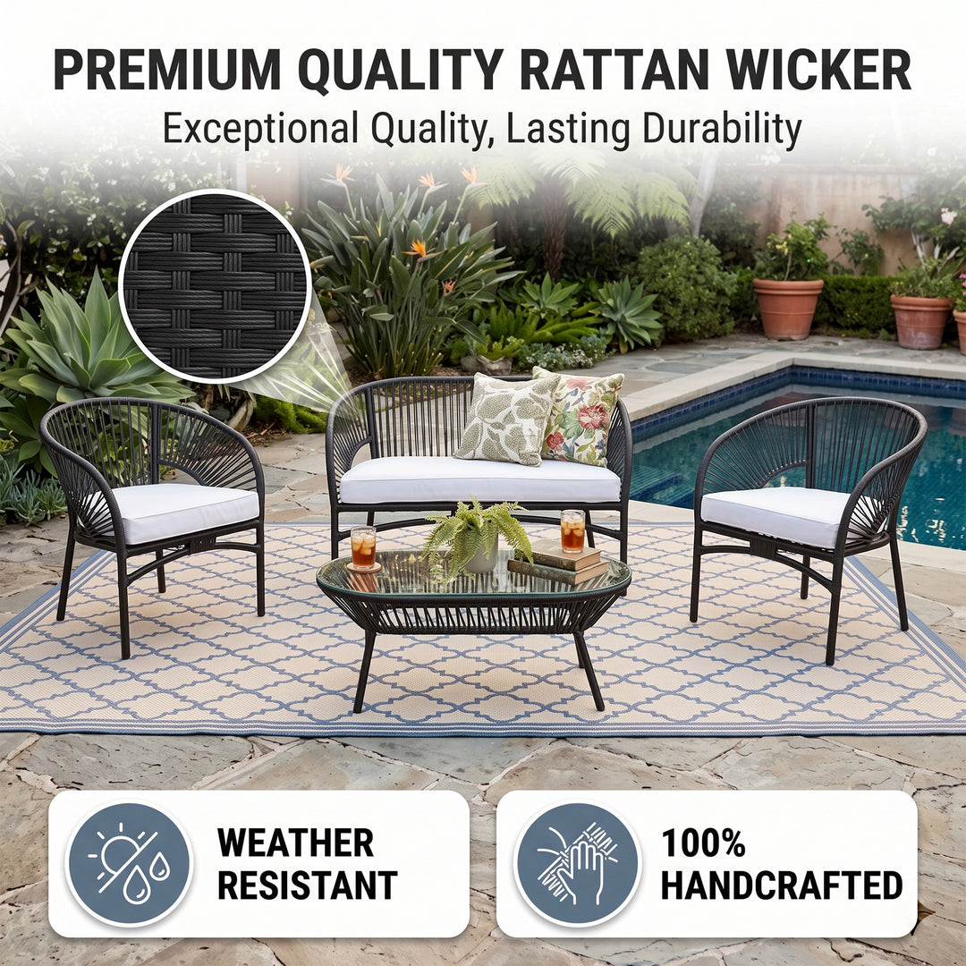Amedea Outdoor Sofa Set 2 Seater , 2 Single seater and 1 Center Table (Black + White)