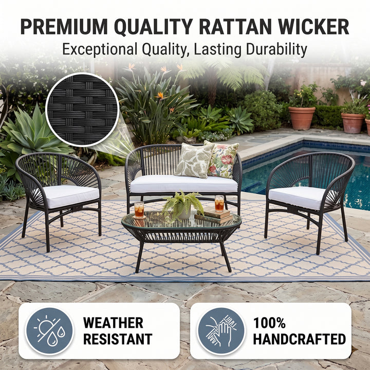 Amedea Outdoor Sofa Set 2 Seater , 2 Single seater and 1 Center Table (Black + White)