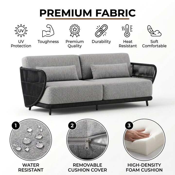 Zym Folk Outdoor Garden Balcony Sofa Set 3 Seater , 1 Single Seater 1 Center Table 1 Side Table Set (Grey) Braided and Rope