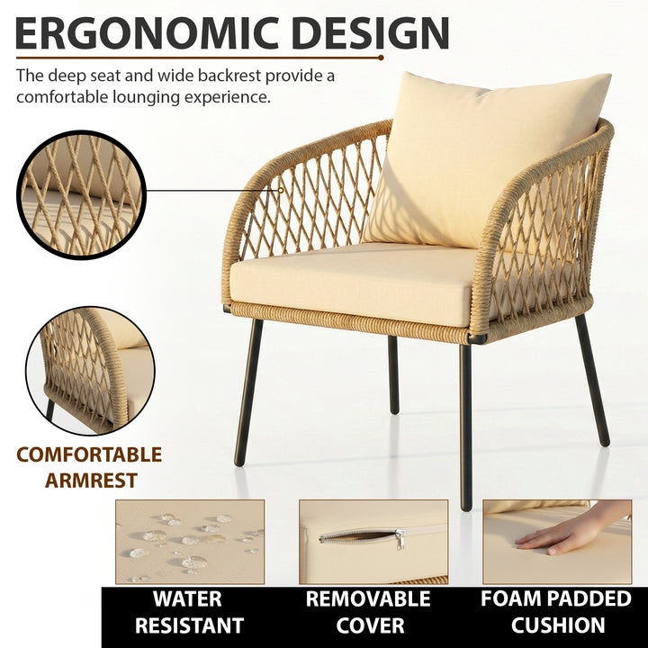 Kanto Outdoor Garden Balcony Sofa Set 2 Seater , 2 Single Seater 1 Center Table Braided and Rope