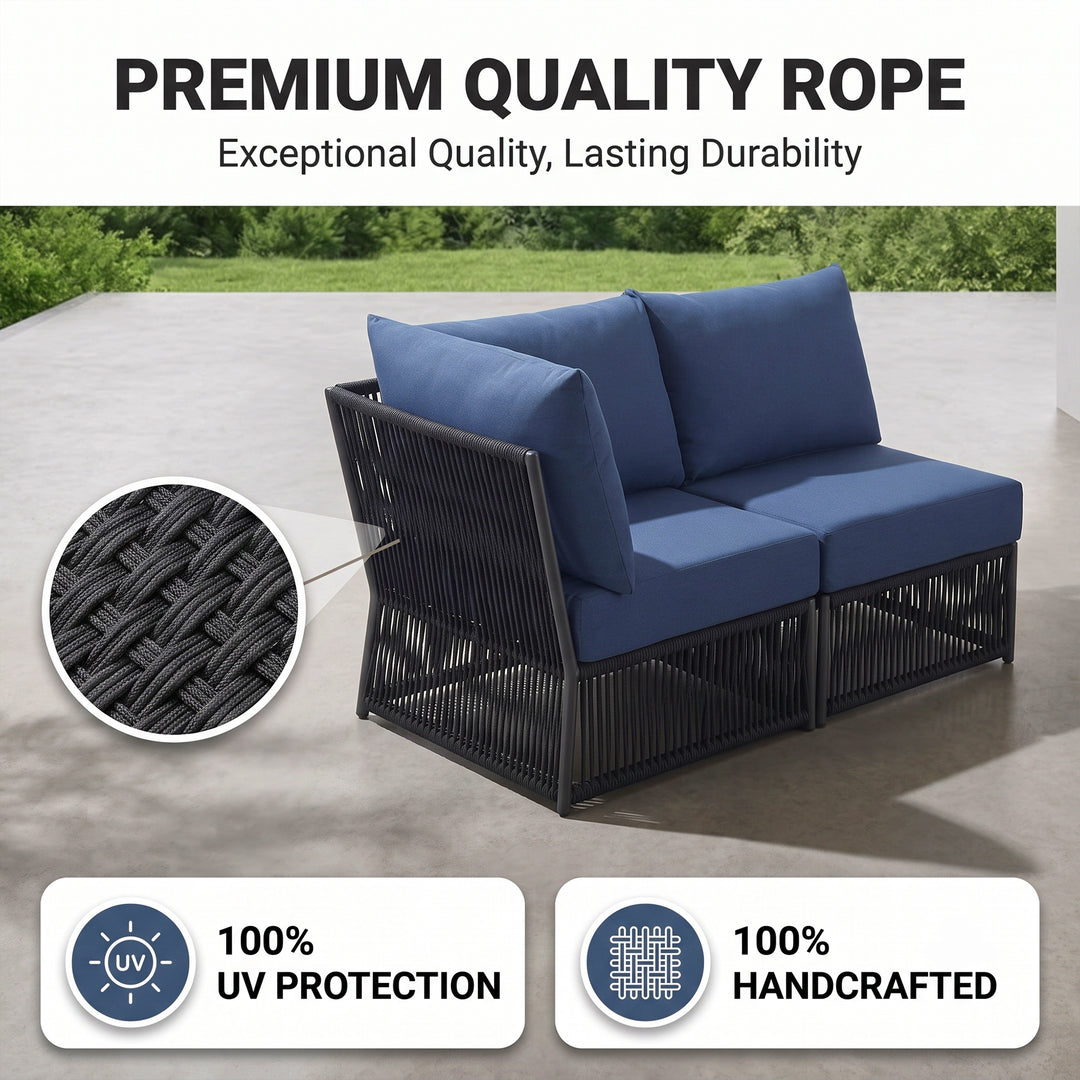 Jacobo Outdoor Sofa Set 6 Seater and 1 Center Table Set Braided & Rope