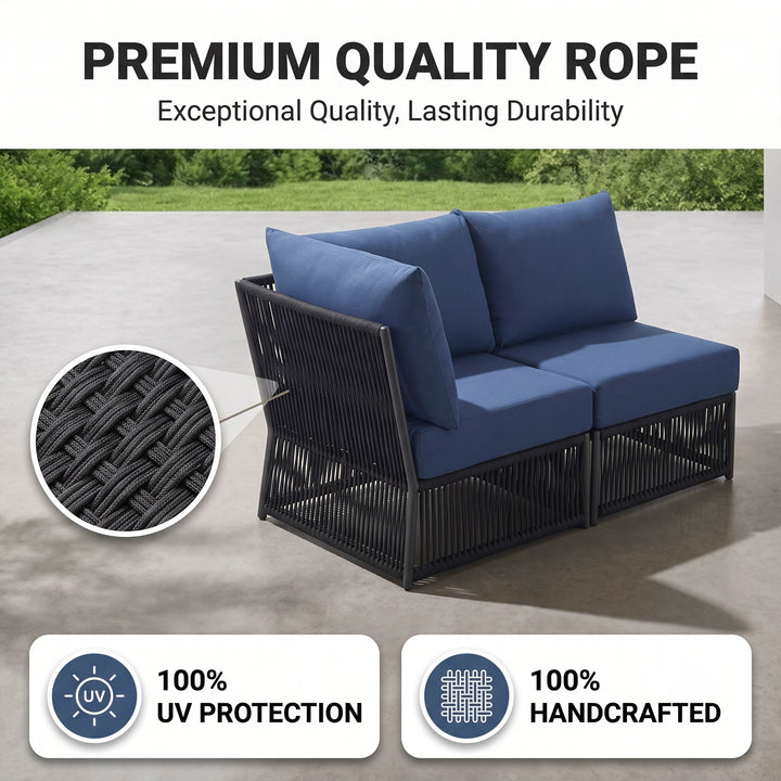 Jacobo Outdoor Sofa Set 6 Seater and 1 Center Table Set Braided & Rope