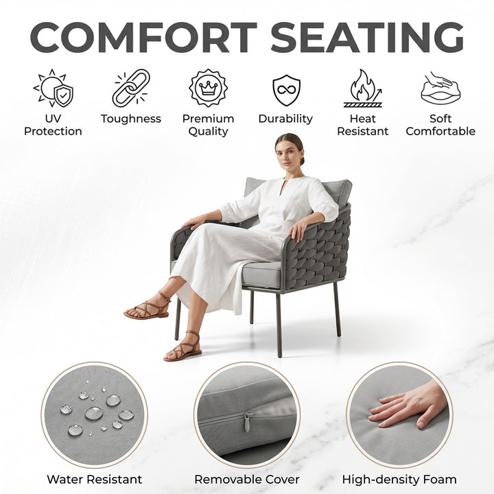 Mirra Outdoor Garden Balcony Sofa Set 2 Seater , 2 Single Seater 1 Center Table Set (Grey) Braided and Rope