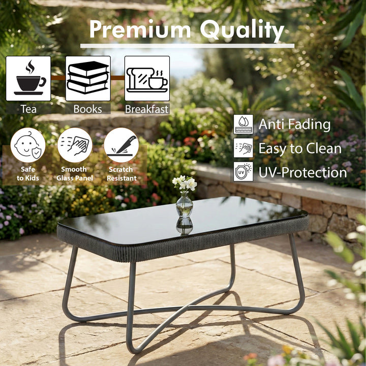 Castolo Outdoor Garden Balcony Sofa Set 3 Seater, 2 Single Seater 1 Ottoman and 1 Center Table Set Braid & Rope (Grey)