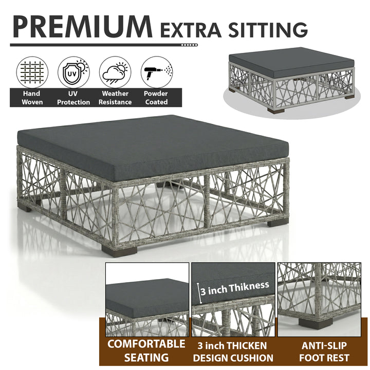 Myca Outdoor Garden Balcony Sofa Set 6 Seater with 1 Ottoman and 1 Center Table (Grey)