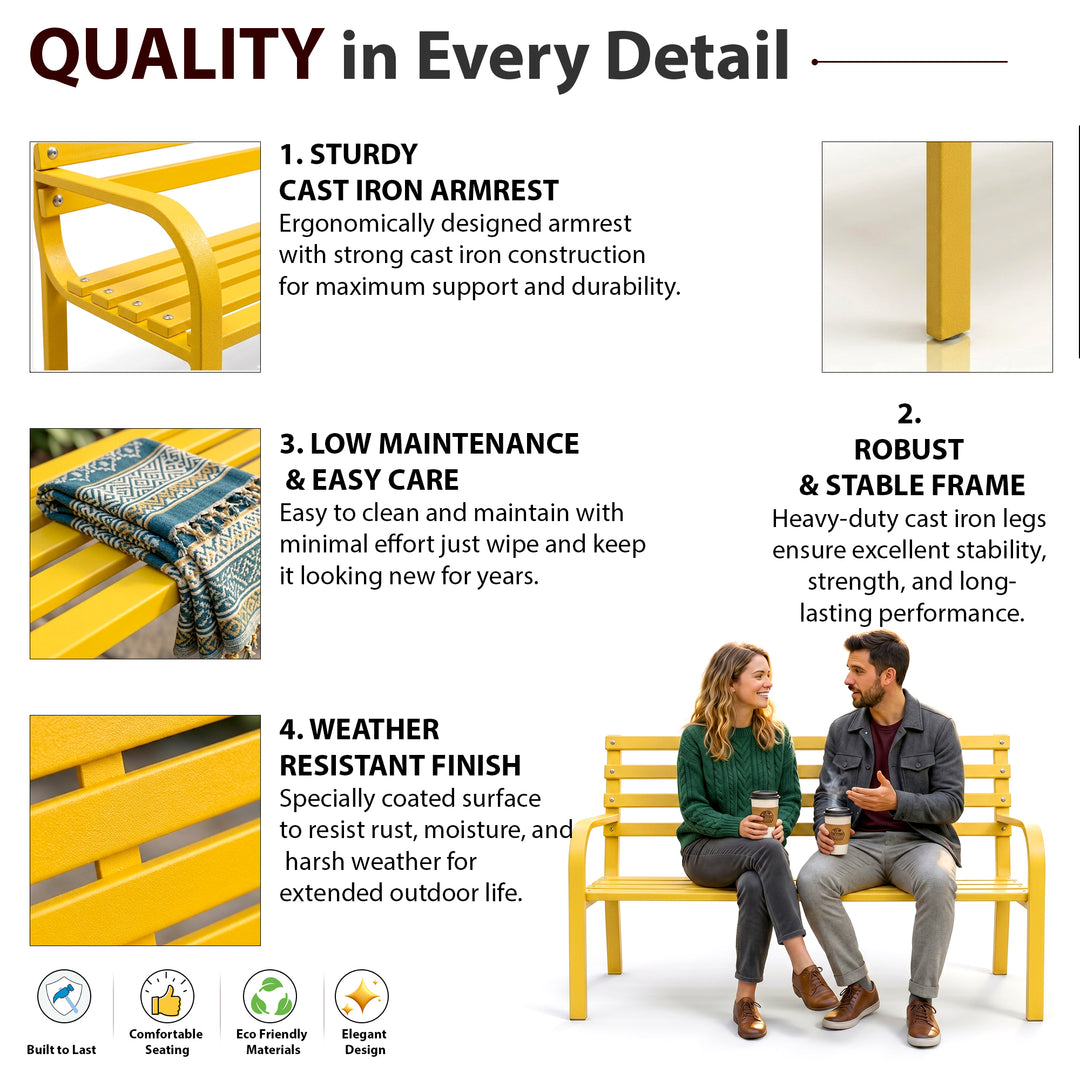 Spic Metal 2 Seater Garden Bench for Outdoor Park - (Yellow)