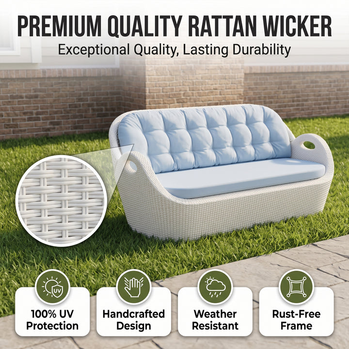 Alush Outdoor Sofa Set 3 Seater , 2 Single seater and 1 Center Table (White)
