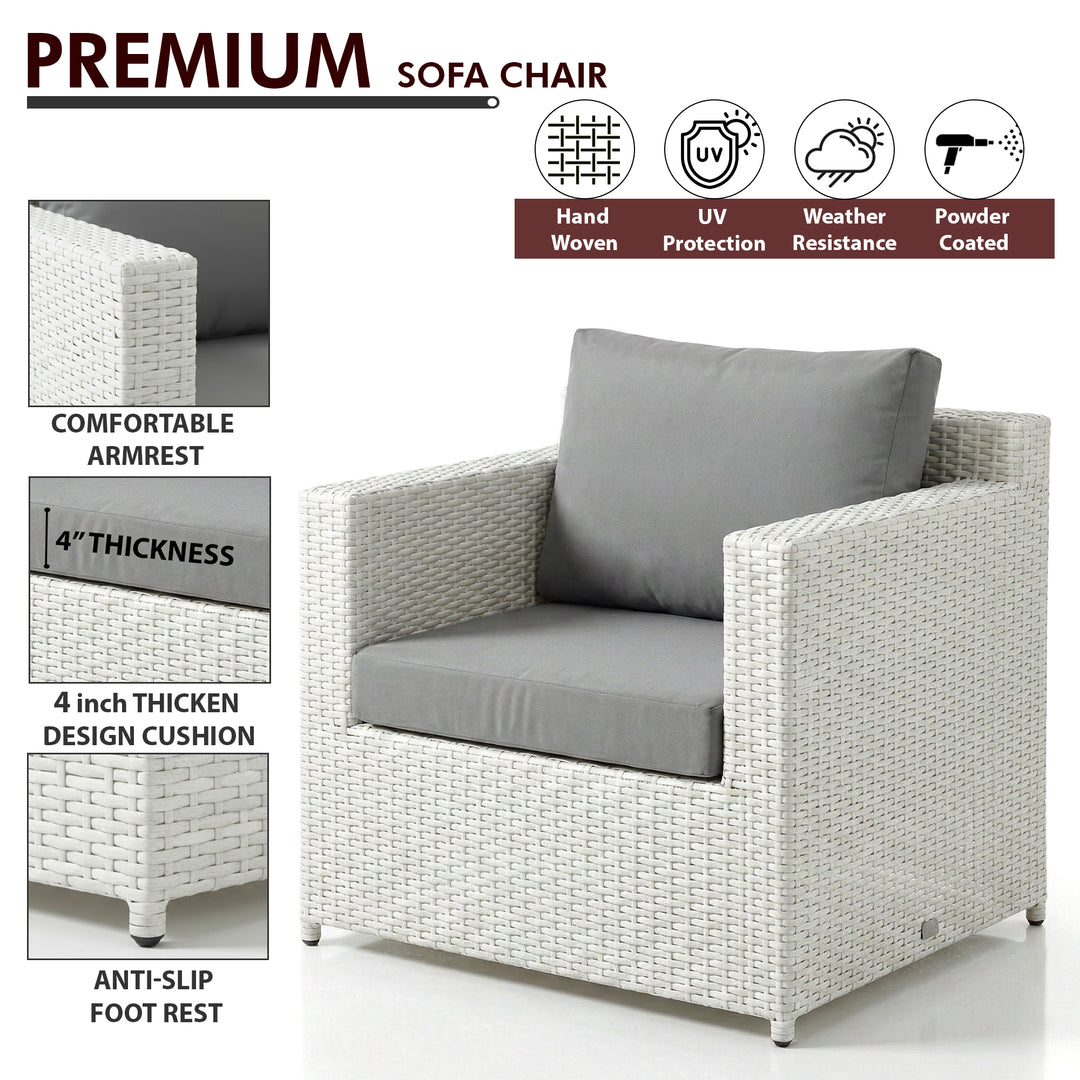 Nicholas Outdoor Sofa Set 3 Seater , 2 Single seater With Ottoman and 1 Center Table Set (White)