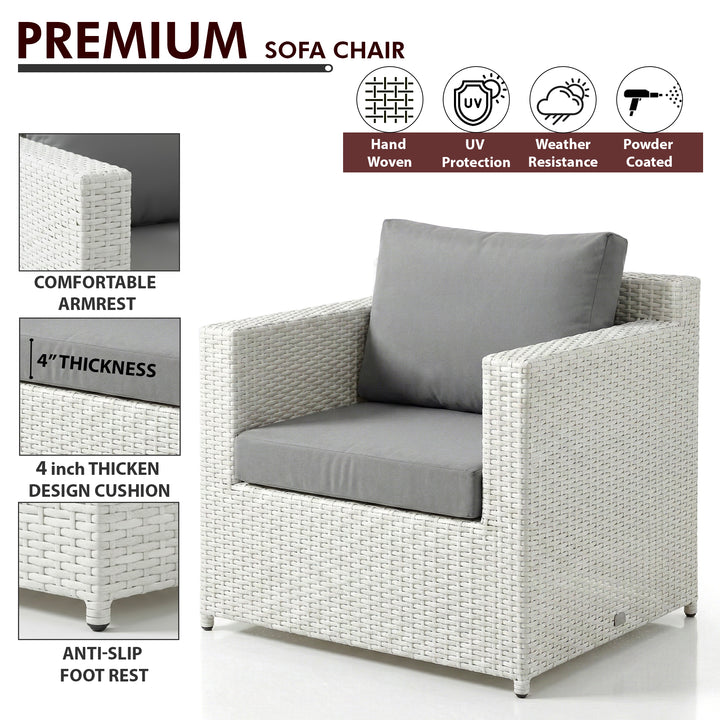 Nicholas Outdoor Sofa Set 3 Seater , 2 Single seater With Ottoman and 1 Center Table Set (White)