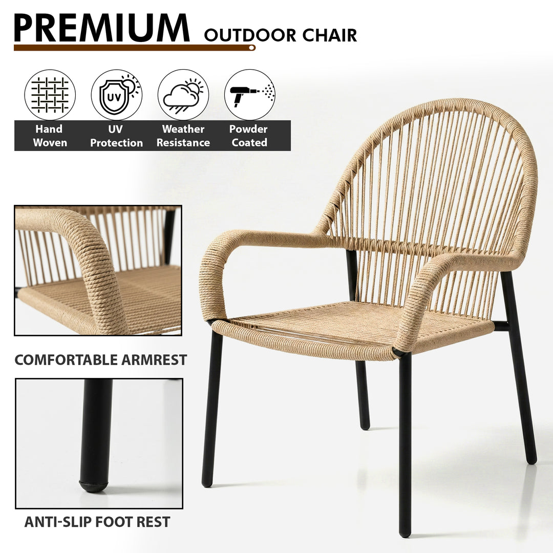 Kivas Outdoor Patio Seating Set 2 Chairs and 1 Table Set (Beige) Braided & Rope