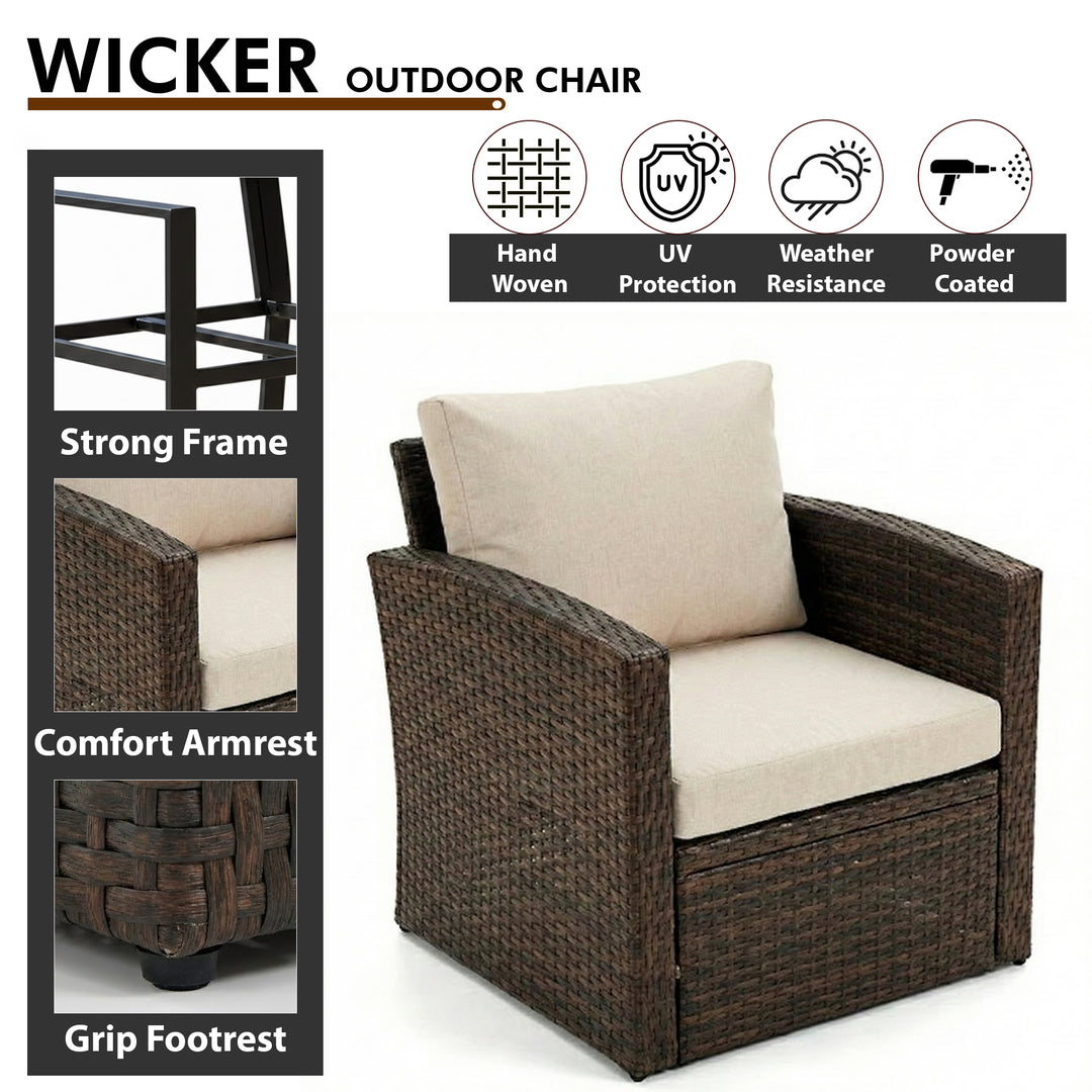 Coye Outdoor Garden Balcony Sofa Set 3 Seater, 2 Seater With 2 Single Seater and 1 Center Table With 1 Side Table Set (Brown)