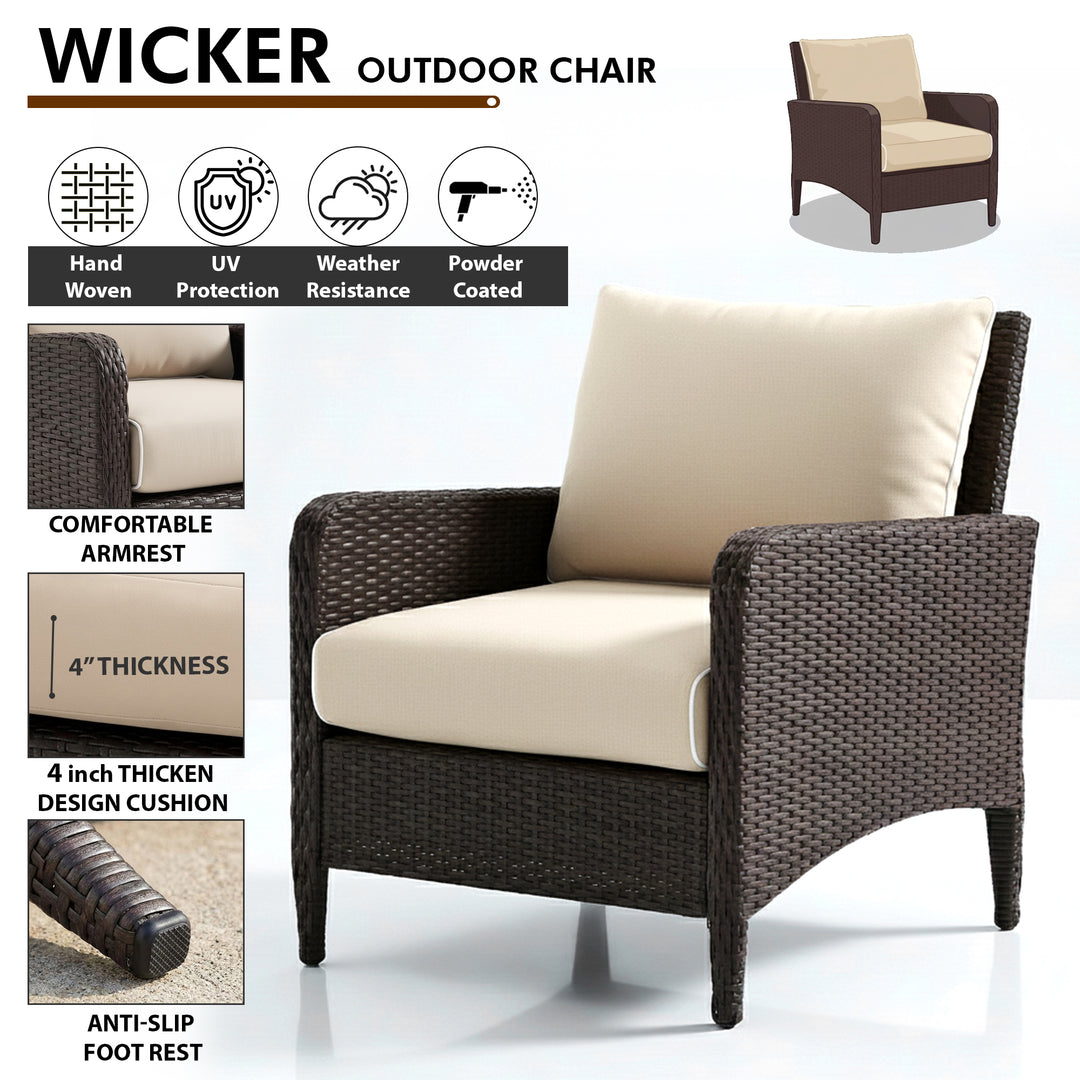 Eclore Outdoor Sofa Set  2 Single seater with 2 ottoman  (Brown)