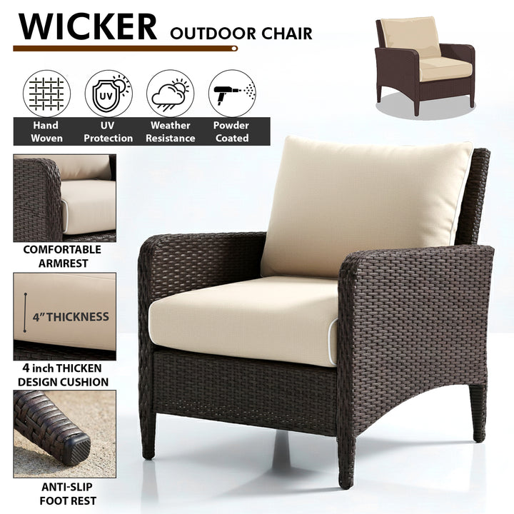 Eclore Outdoor Sofa Set  2 Single seater with 2 ottoman  (Brown)